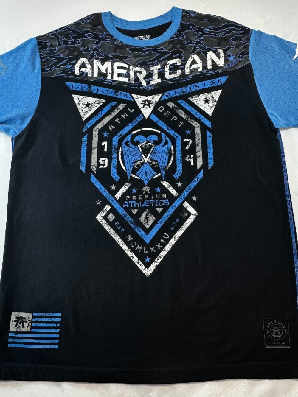 American Fighter Mens 2XL Black Blue Graphic Tee Shirt Premium Athletics MMA